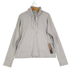 KYODAN OUTDOOR Grey Herringbone Knit Cowl Neck Long Sleeve Sweater Thumbholes